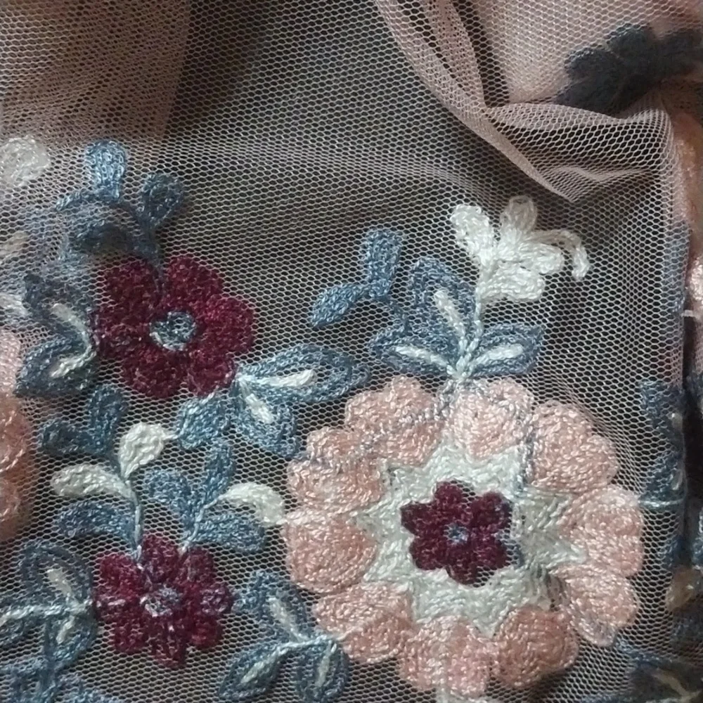 Thin Pink Gauze Embroidered Floral Scarf Shawl Cottagecore Grandmacore Scarf Y2K